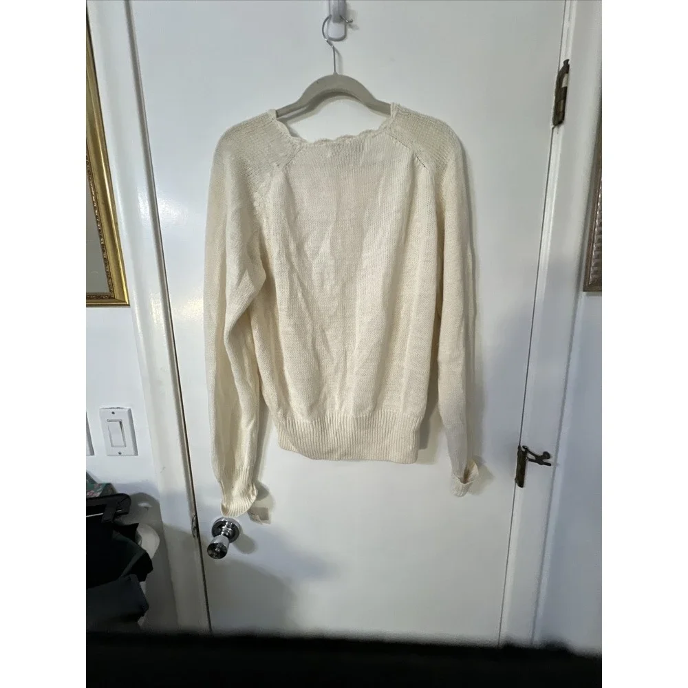 Vintage Segue  Knitted Ivory Gold  Button‎ Cardigan Sweater Sz Large